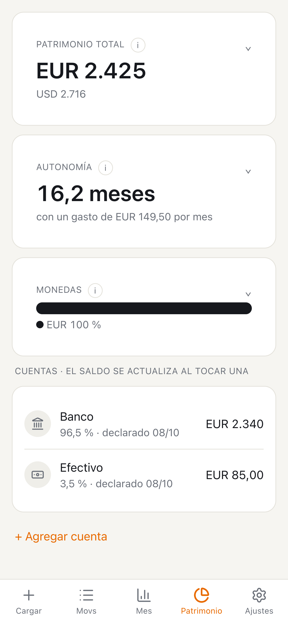 Patrimonio total en Tuki Money